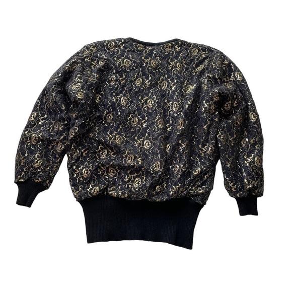 Destinee Wool Pullover Sweater Black Gold size Large Floral Lace Vintage punk - Picture 8 of 9